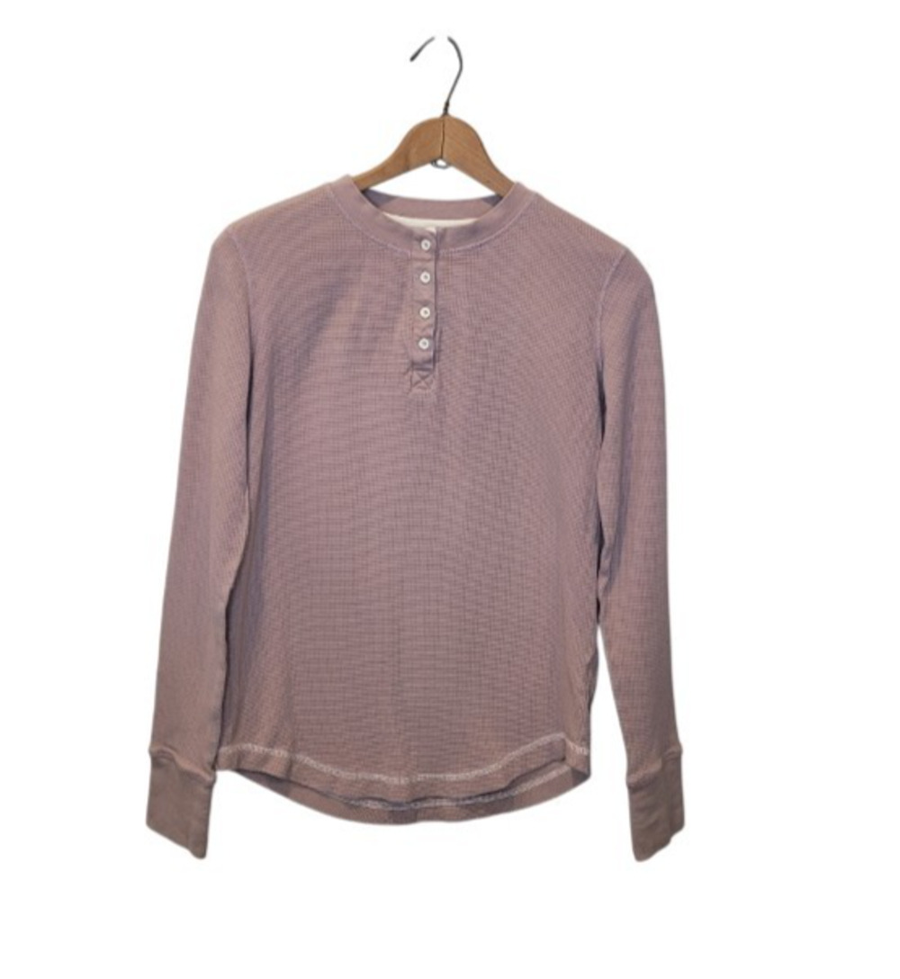 Pact Womens Organic Cotton Pink Thermal Long Sleeve Henley Top Small Normcore